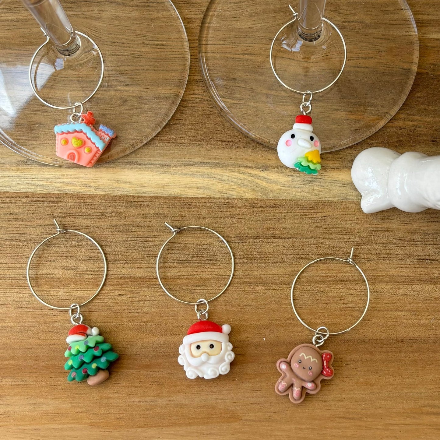 Christmas Silver 25mm Wine Glass Charm Rings with Resin Charms