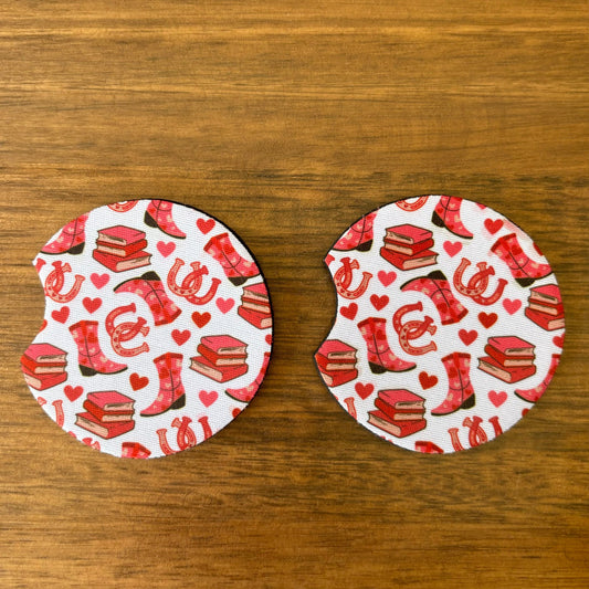 Cowboy Romance with Boots Car Coasters Pack of 2