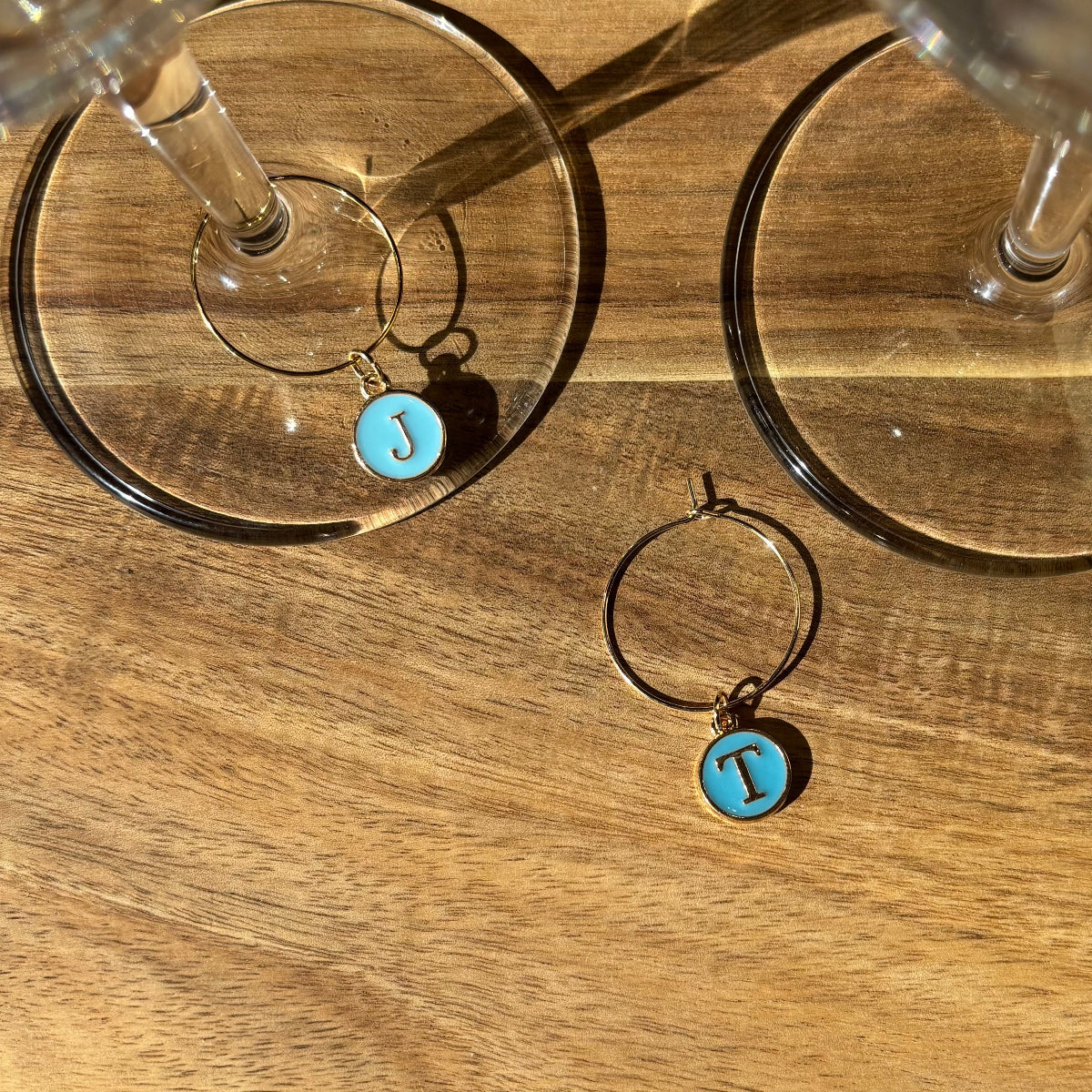 Personalise Gold Alphabet Charm 25mm Wine Glass Charm Rings - Blues