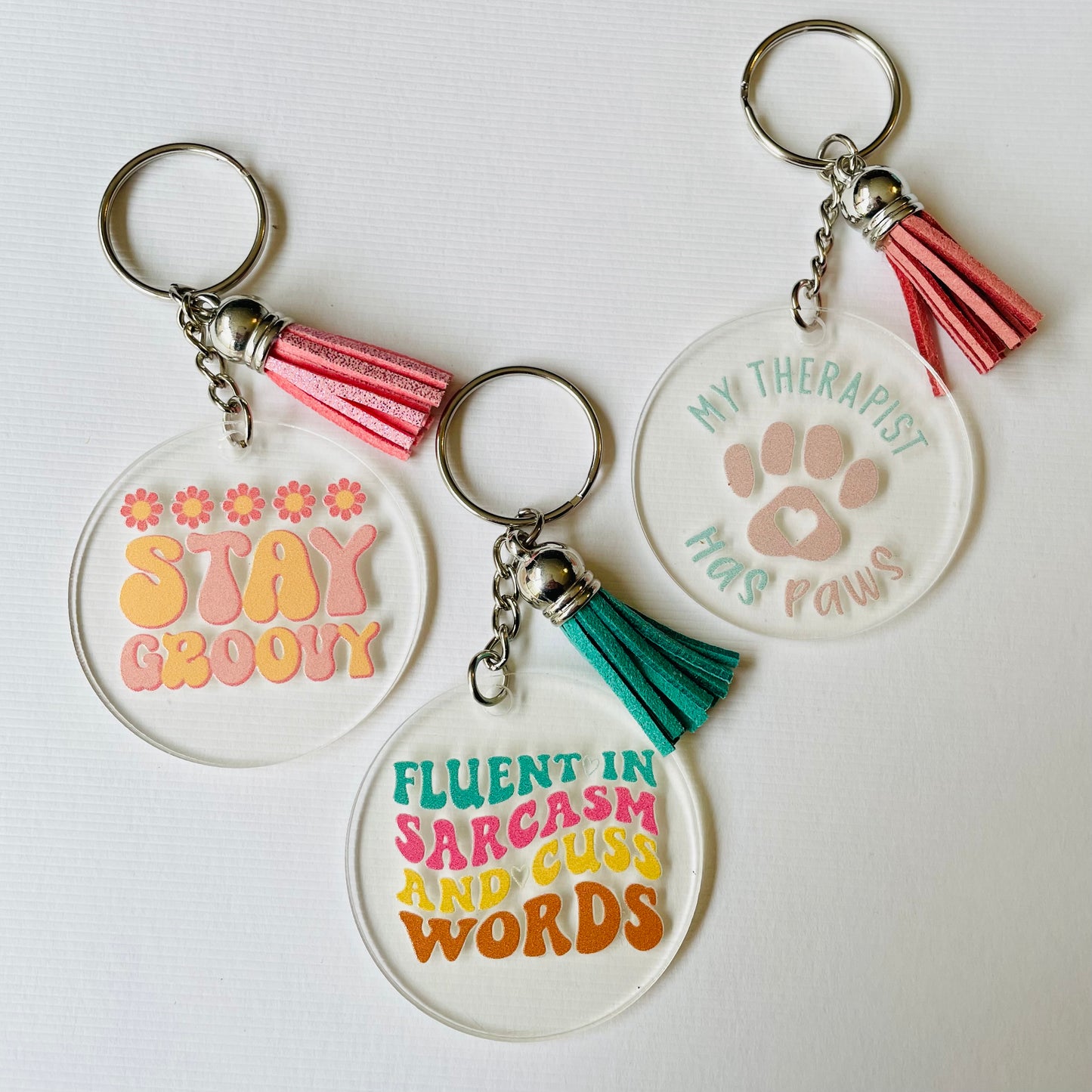 Fun Acrylic Keyrings with UV DTF images