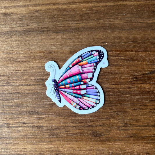 Butterly with Books in Wing Vinyl Die Cut Laminated Sticker