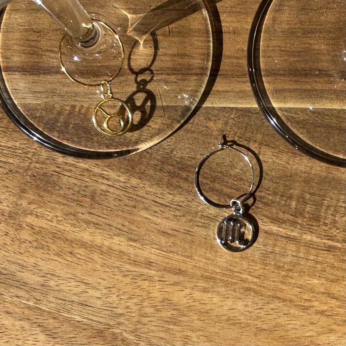 Individual Gold or Silver 20mm Wine Glass Charm Rings with Star Sign Charm