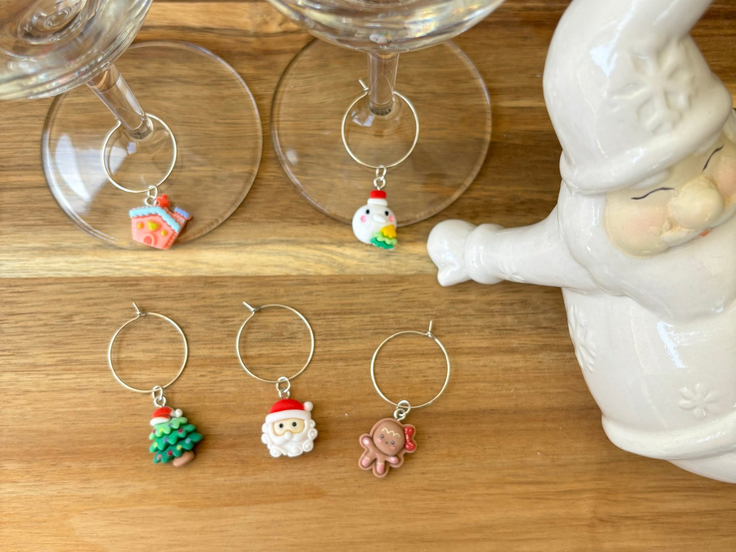Christmas Silver 25mm Wine Glass Charm Rings with Resin Charms
