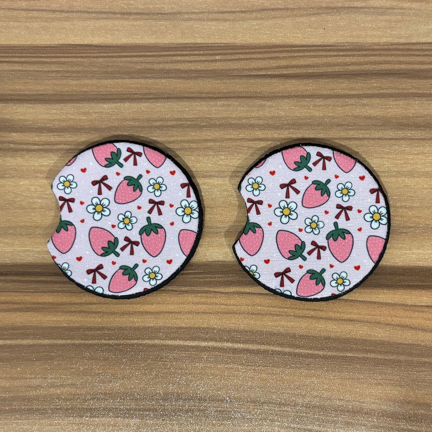 Strawberry Car Coasters Pack of 2, Cup Holder Coasters