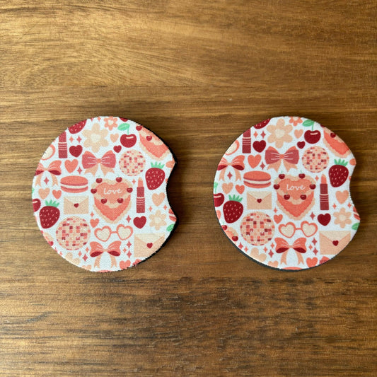 Cakes and Bows Coquette Car Coasters Pack of 2, Cup Holder Coasters