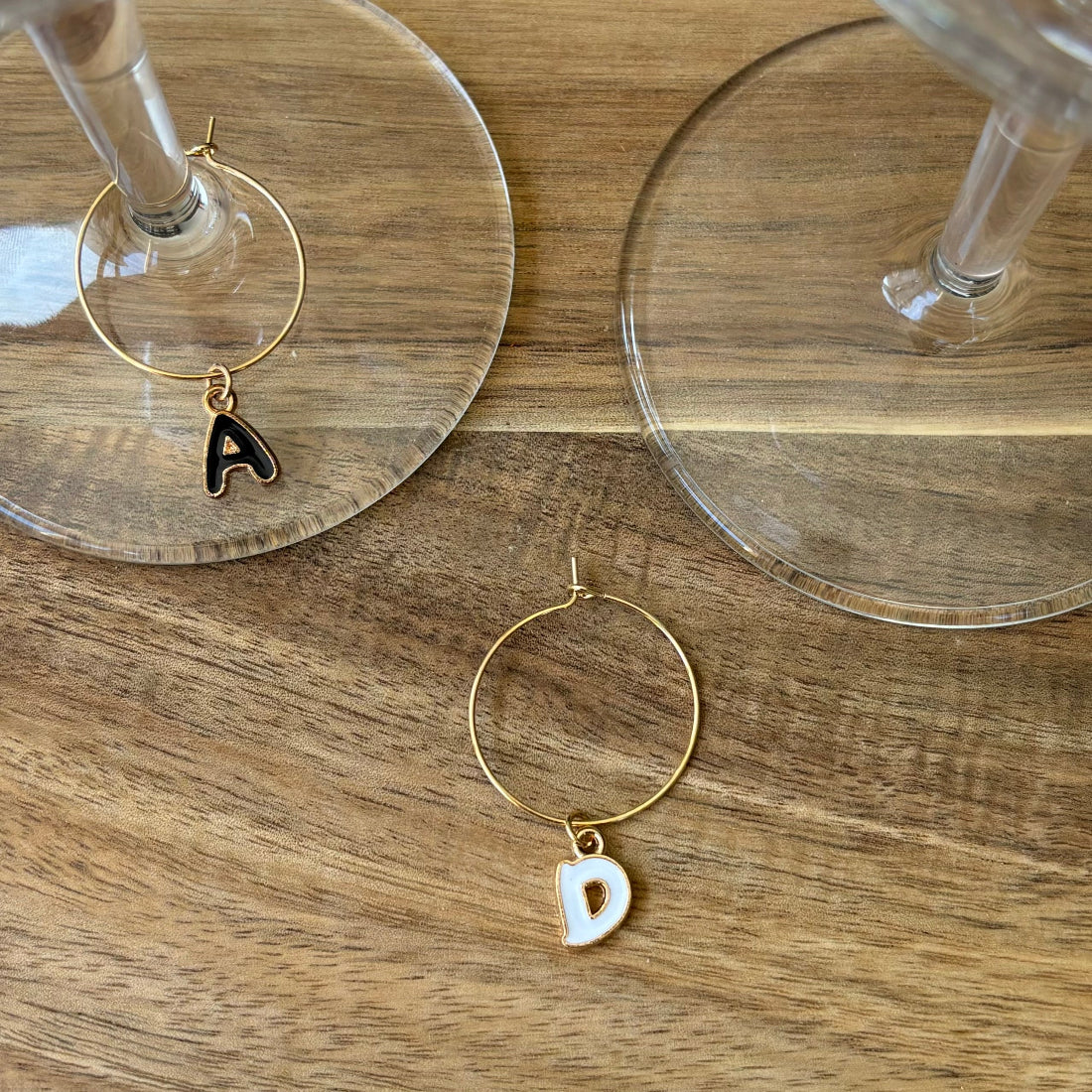 Personalised Gold Alphabet Letter Charm 25mm Wine Glass Charm Rings - 4 Colours