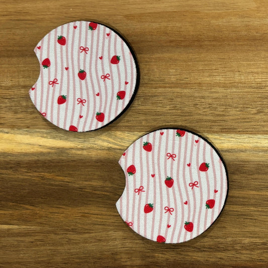 strawberries, hearts and bows car coaster