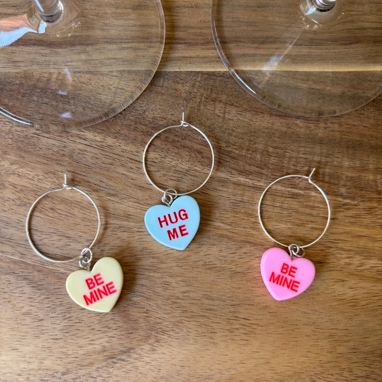 Candy Heart 3 Pack Silver 25mm Wine Glass Charm Rings