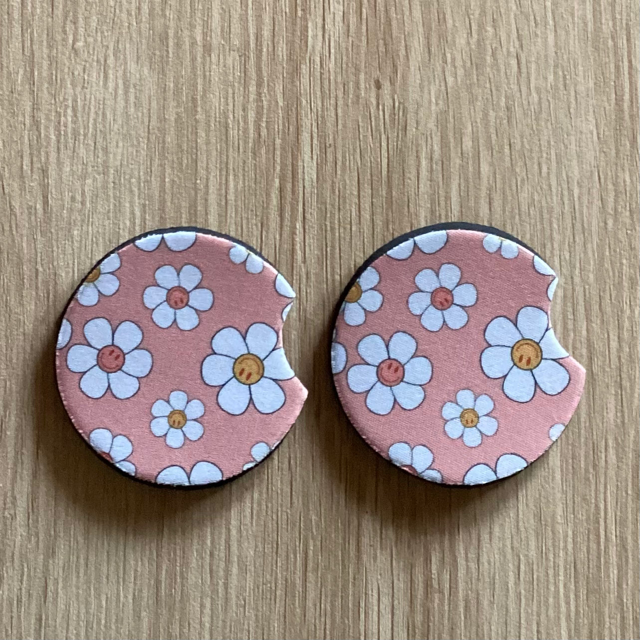 Flowers on Pink Car Coasters Pack of 2, Cup Holder Coasters