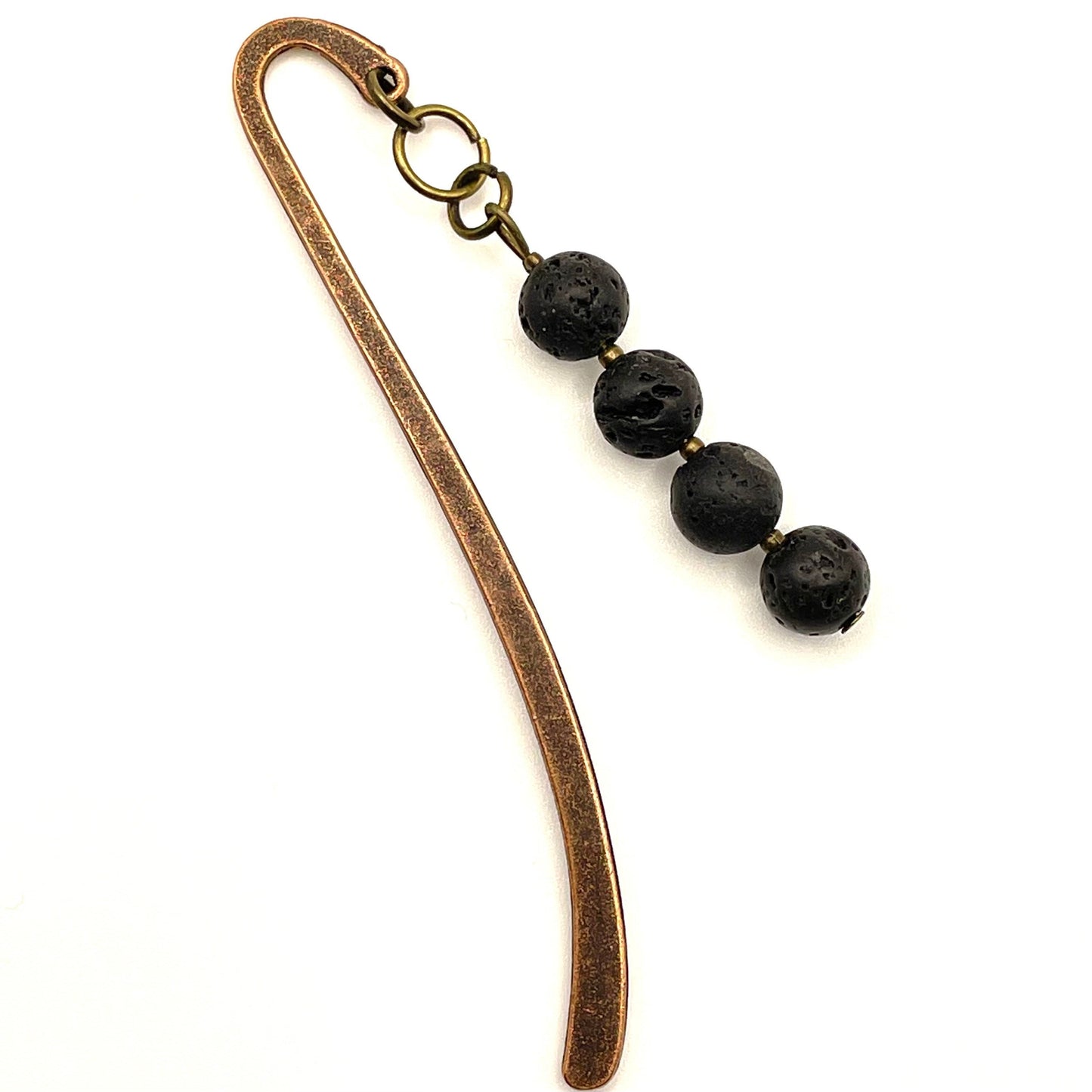 Metal Hook Bookmarks with Black Lava Stone Beads - Brass or Gold