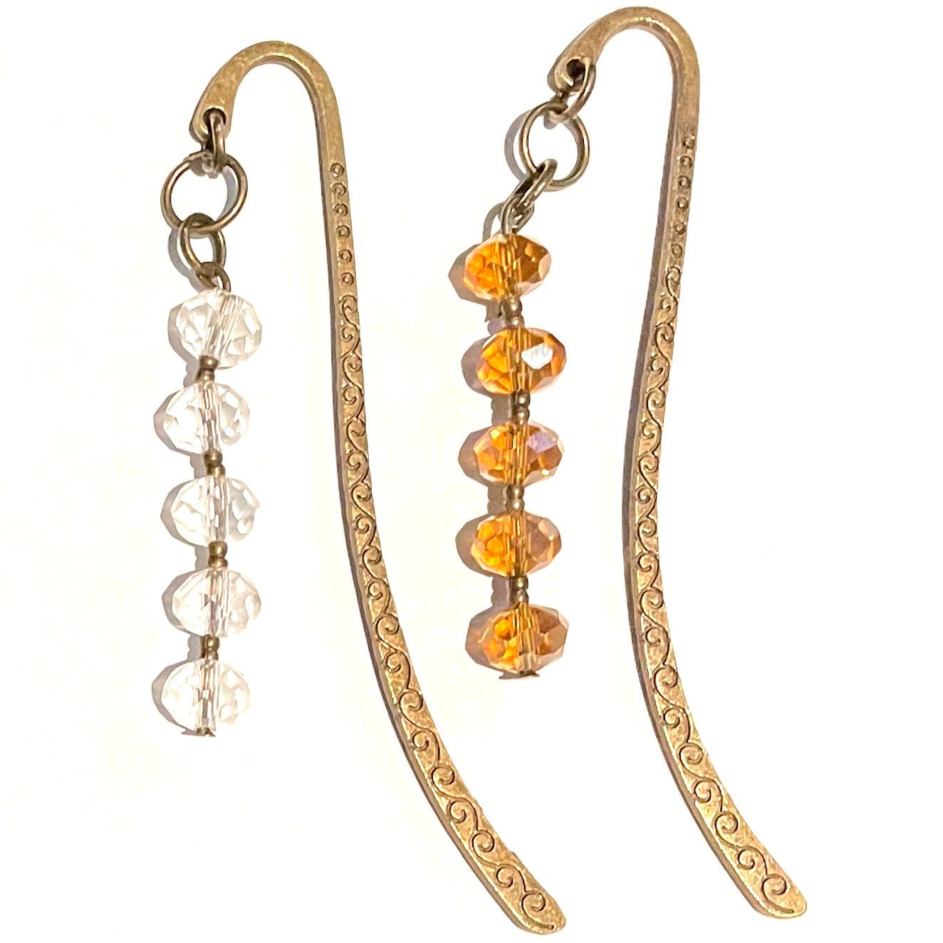 Engraved Hook Bookmarks with Glass Beads and Stones