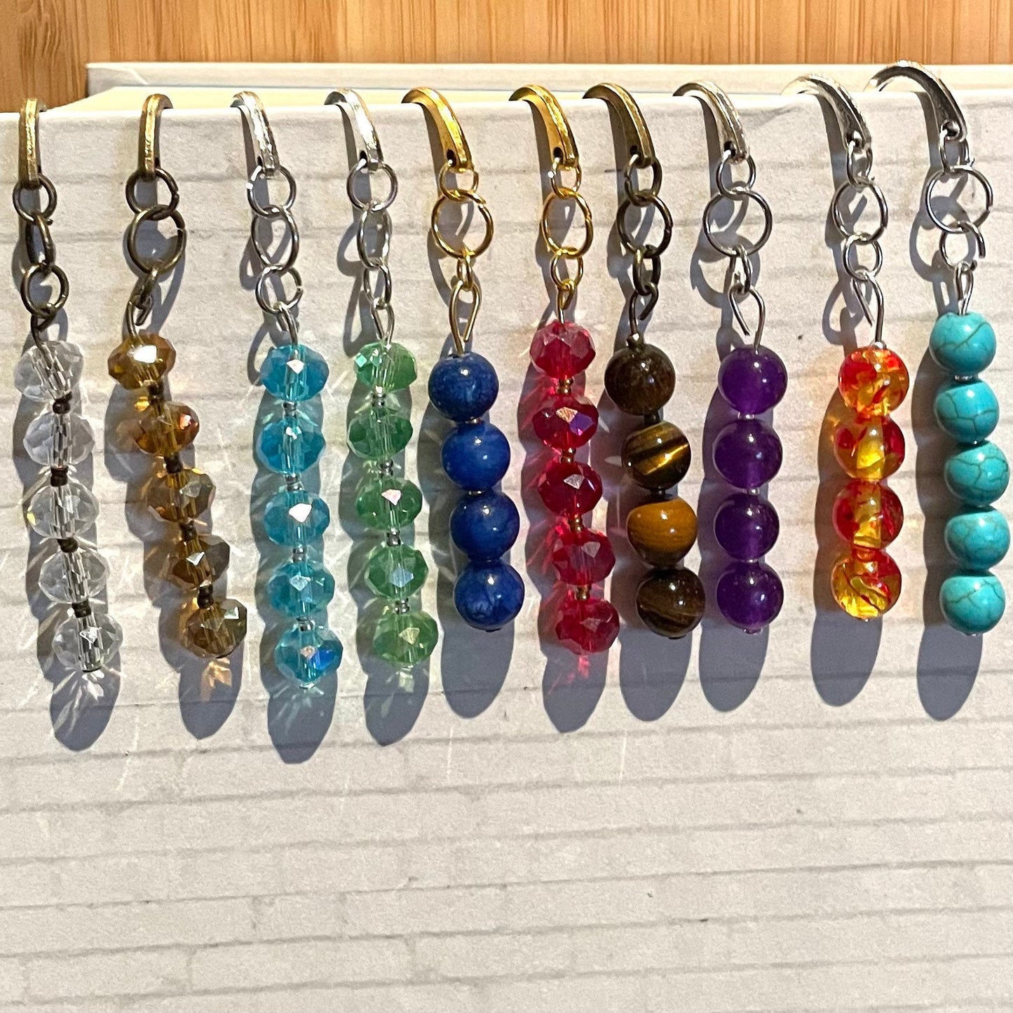 Engraved Hook Bookmarks with Glass Beads and Stones