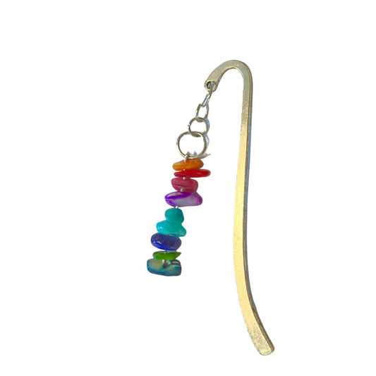 Rainbow Silver Hook Bookmark with Rainbow Stone Beads
