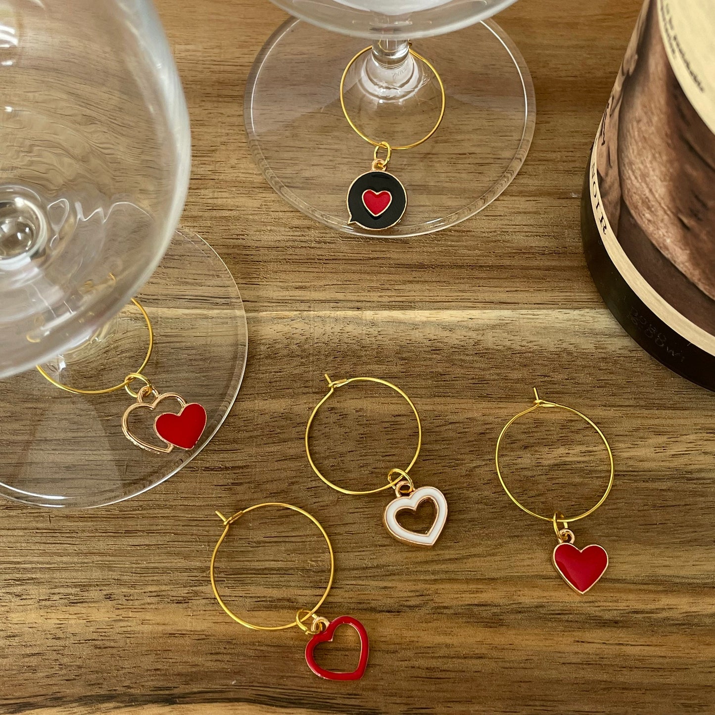 Gold 25mm Wine Glass Charm Rings with Enamel Gold Charms