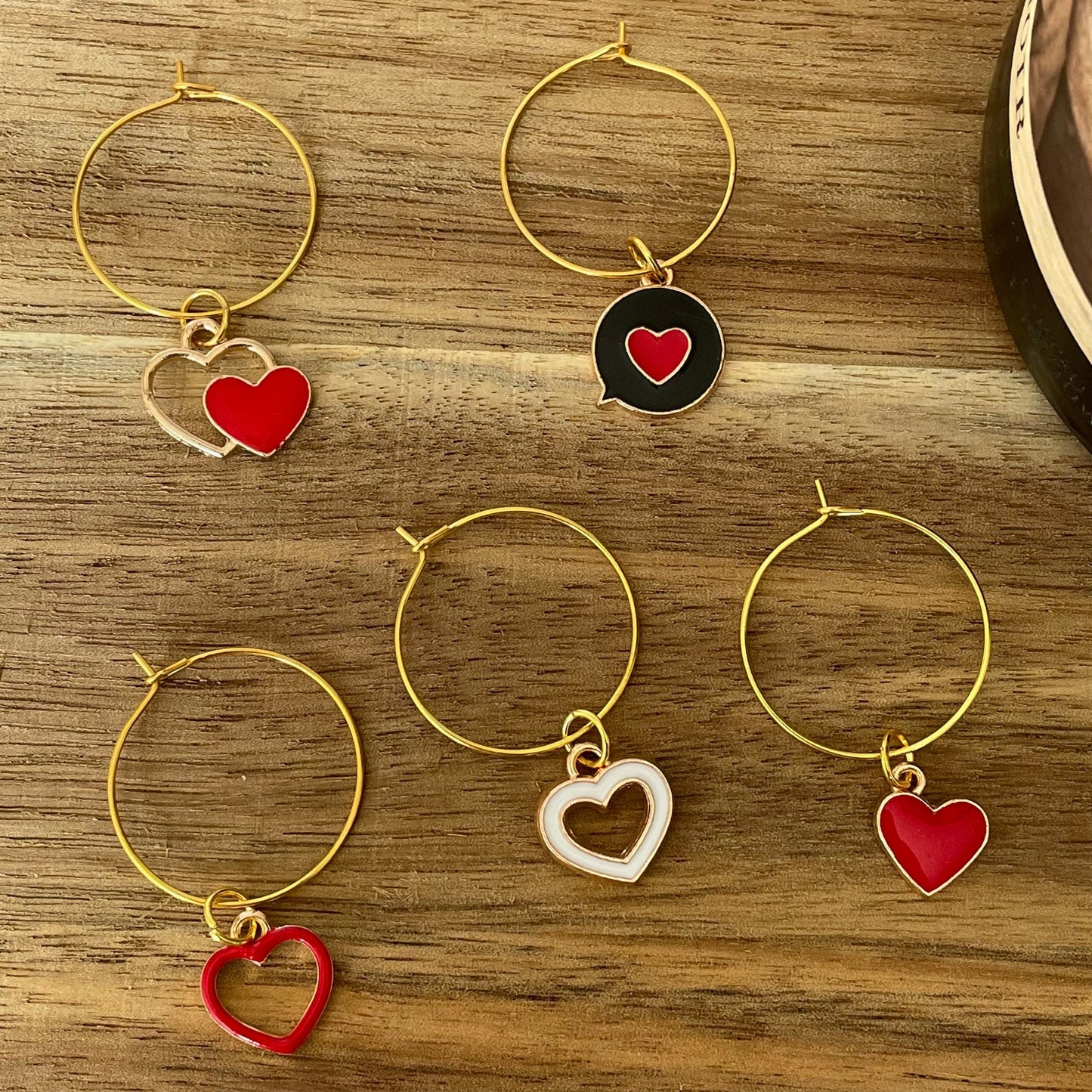 Gold 25mm Wine Glass Charm Rings with Enamel Gold Charms