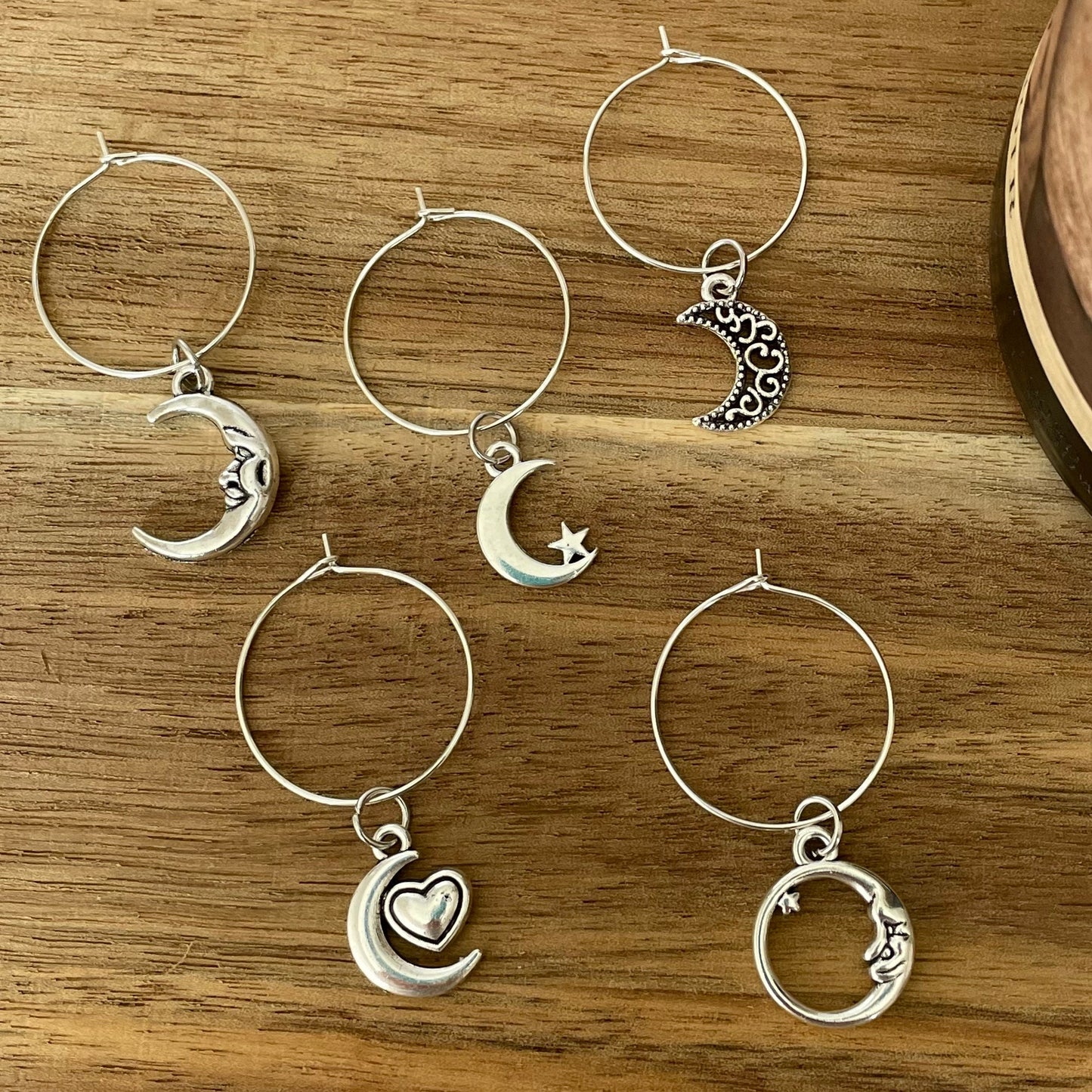 Silver 25mm Wine Glass Charm Rings with Silver Charms