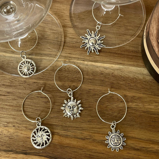 Silver 25mm Wine Glass Charm Rings with Silver Charms