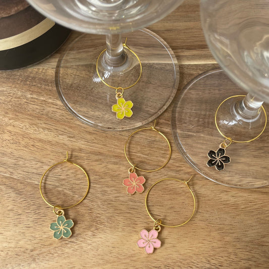 Gold 25mm Wine Glass Charm Rings with Enamel Gold Charms