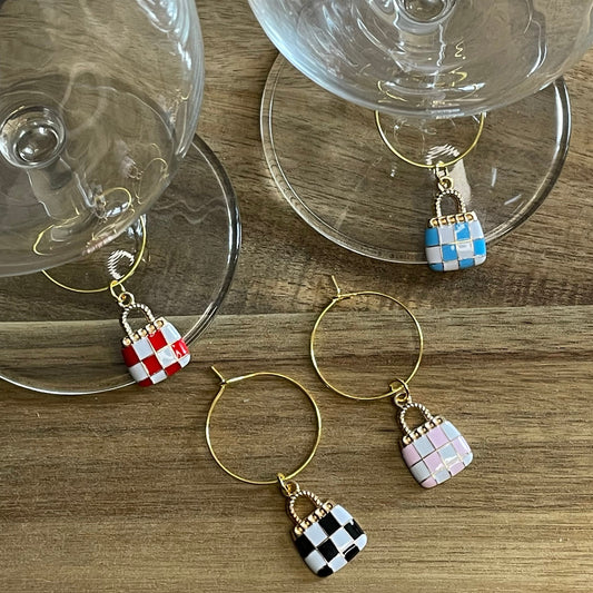 4 Pack Gold 25mm Wine Glass Charm Rings with Enamel Charms