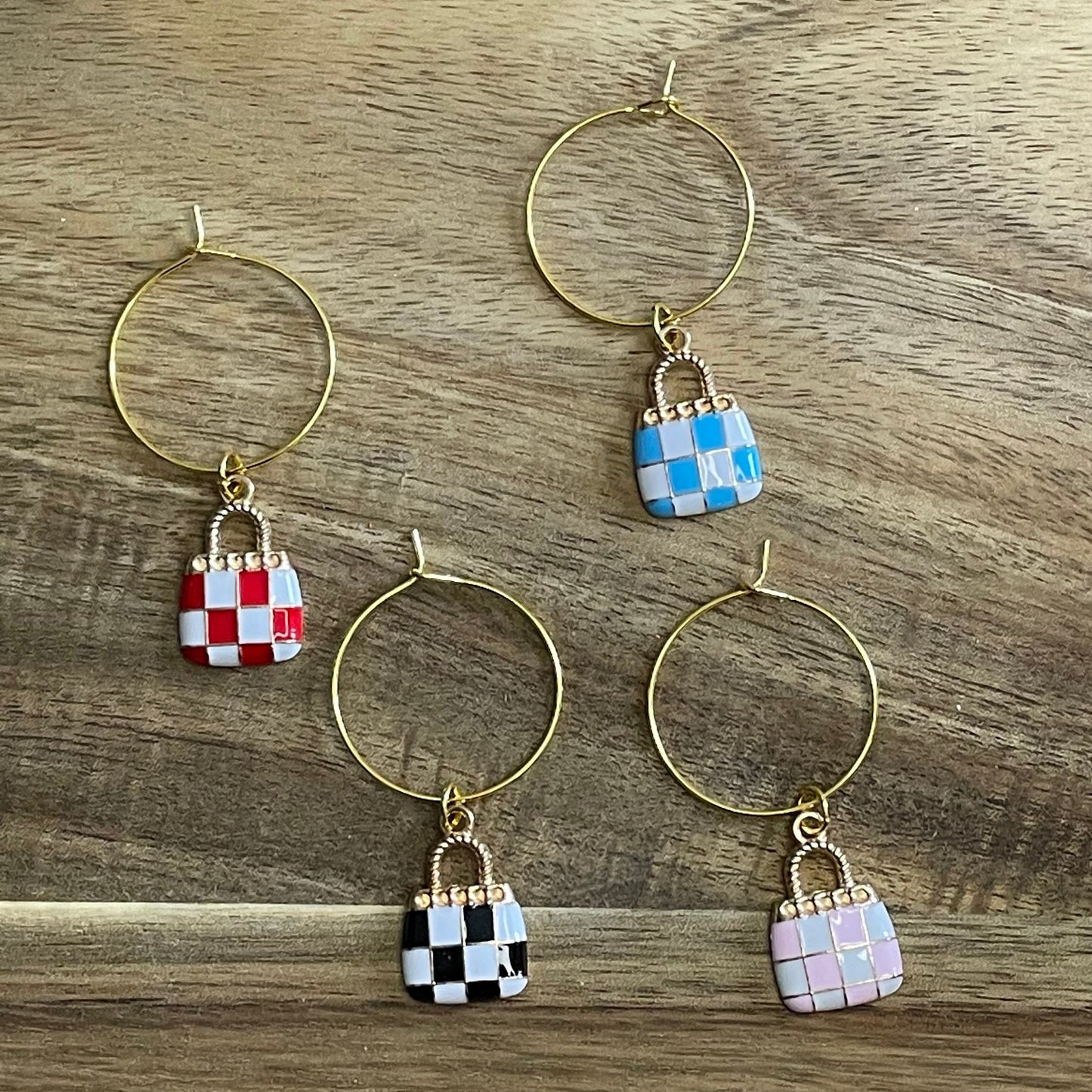 4 Pack Gold 25mm Wine Glass Charm Rings with Enamel Charms