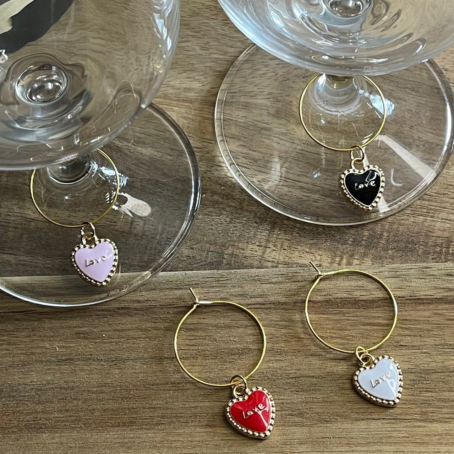 4 Pack Gold 25mm Wine Glass Charm Rings with Enamel Charms
