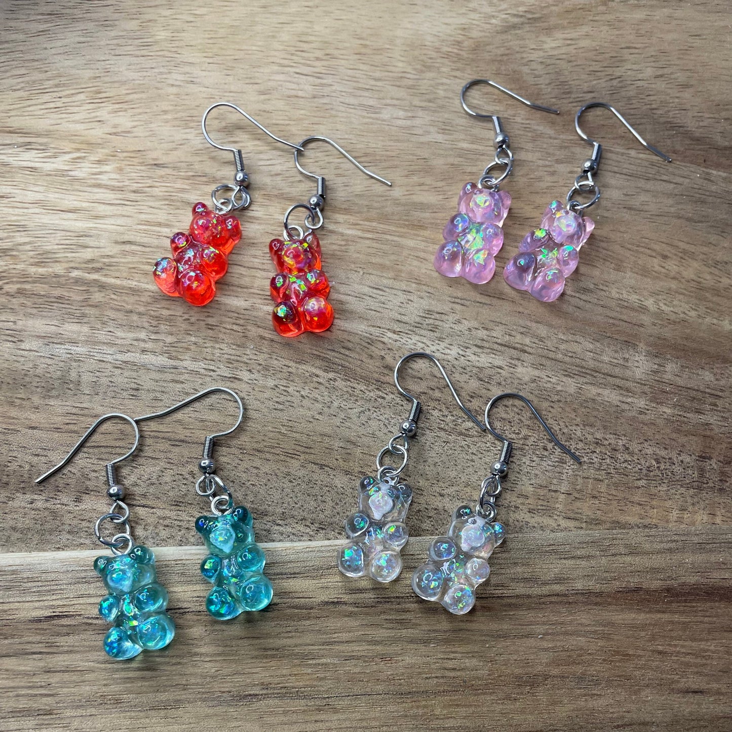 Silver Resin Gummy Bear Hook Earrings with Ball and Coil 18mm