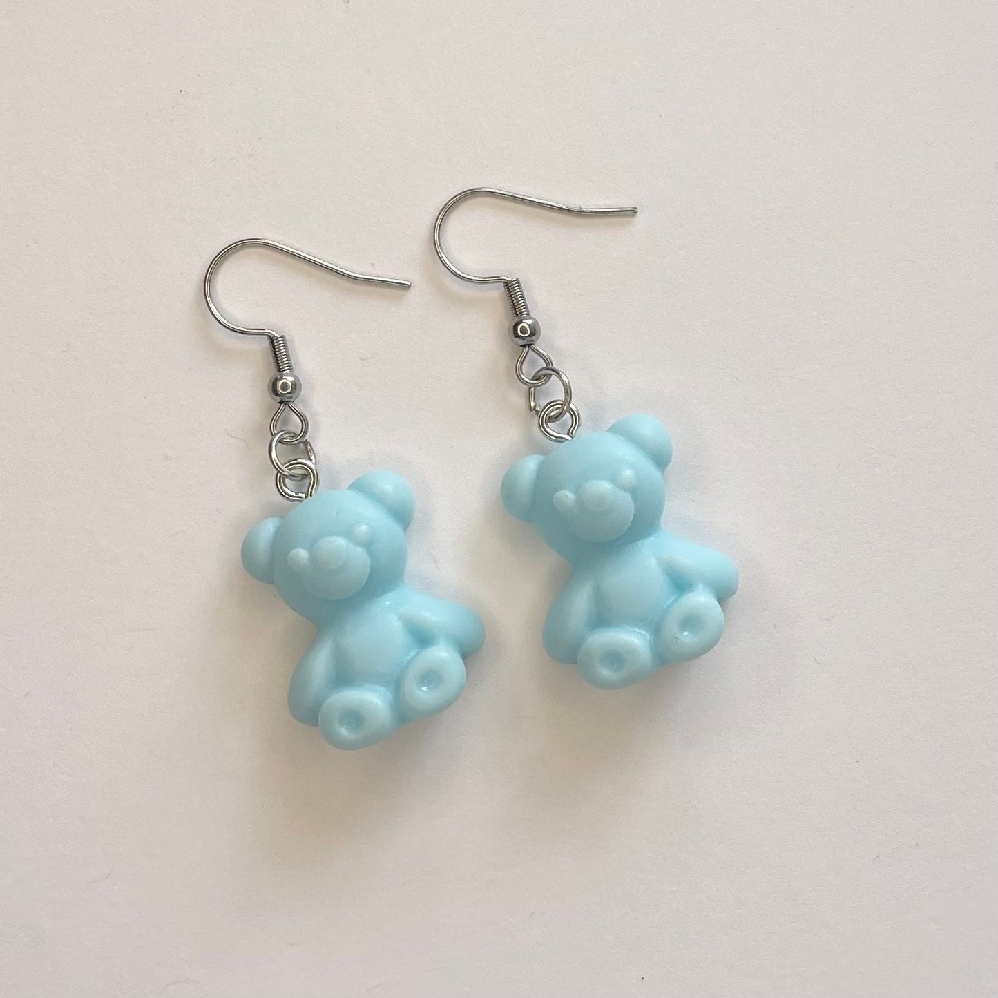 Bear Resin Silver Hook Earrings with Ball and Coil 18mm