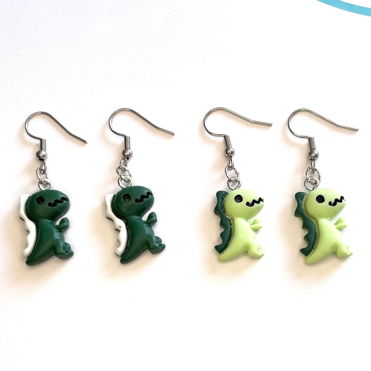Dinosaur Resin Silver Hook Earrings with Ball and Coil 18mm