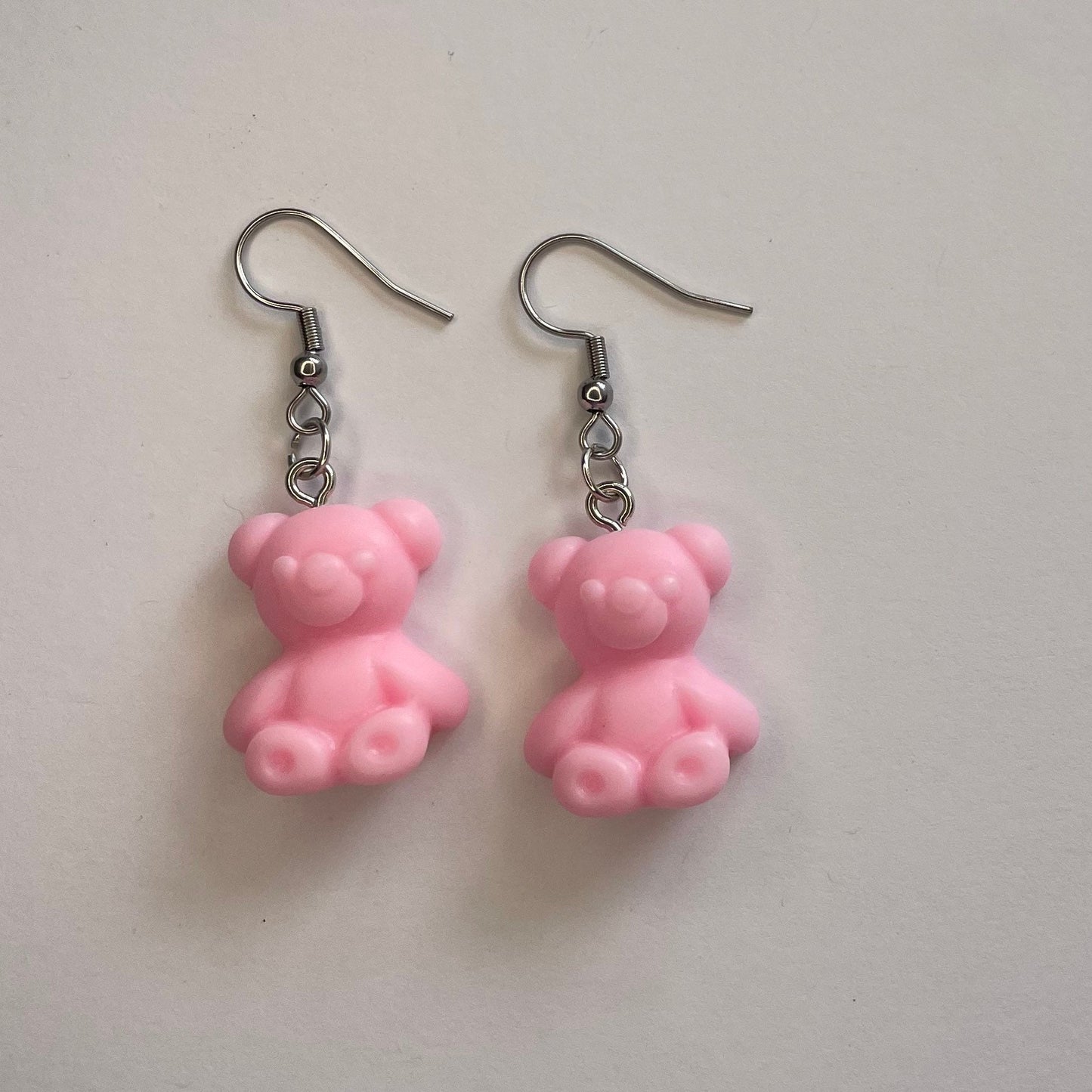 Bear Resin Silver Hook Earrings with Ball and Coil 18mm