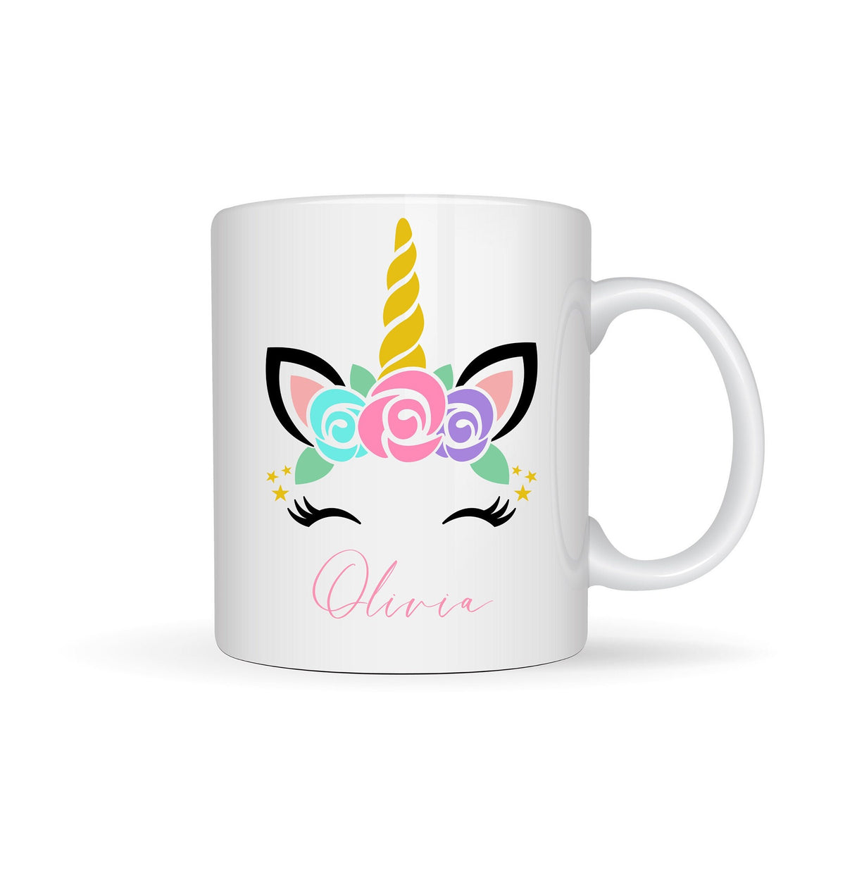 Unicorn Personalized White Ceramic Mugs 11oz, present for child or adult, personalised mugs, coffee mug, tea cup, unicorns, flowers, magical