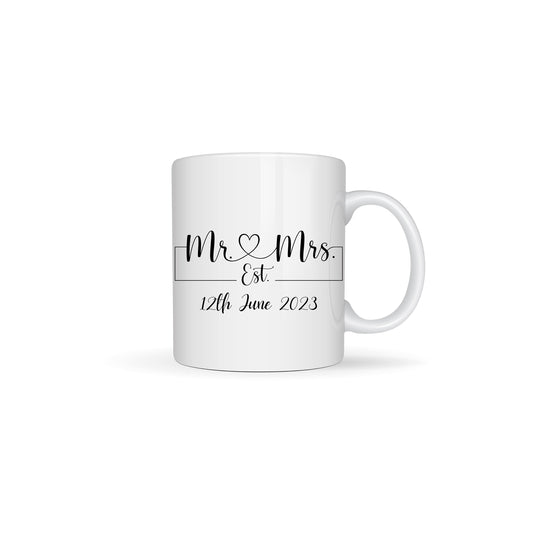 Mr & Mrs Est (Year or Date) Personalised White Sublimated Ceramic Mugs - Wedding 11oz or 15oz