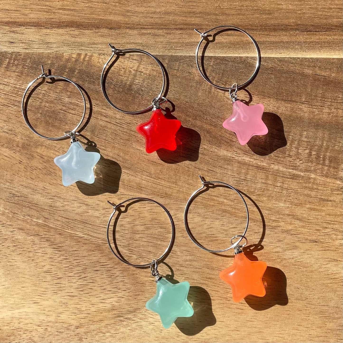 Resin Star Silver 25mm Wine Glass Charm Rings with Resin Charms
