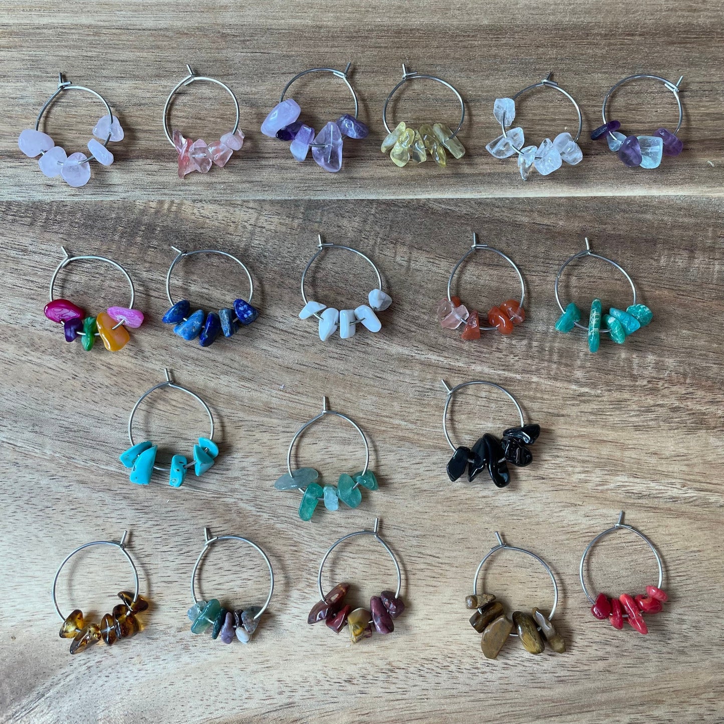 Individual Silver 20mm Wine Glass Charm Rings, Crystals and Stones