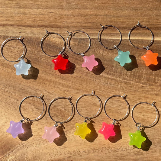 Resin Star Silver 25mm Wine Glass Charm Rings with Resin Charms