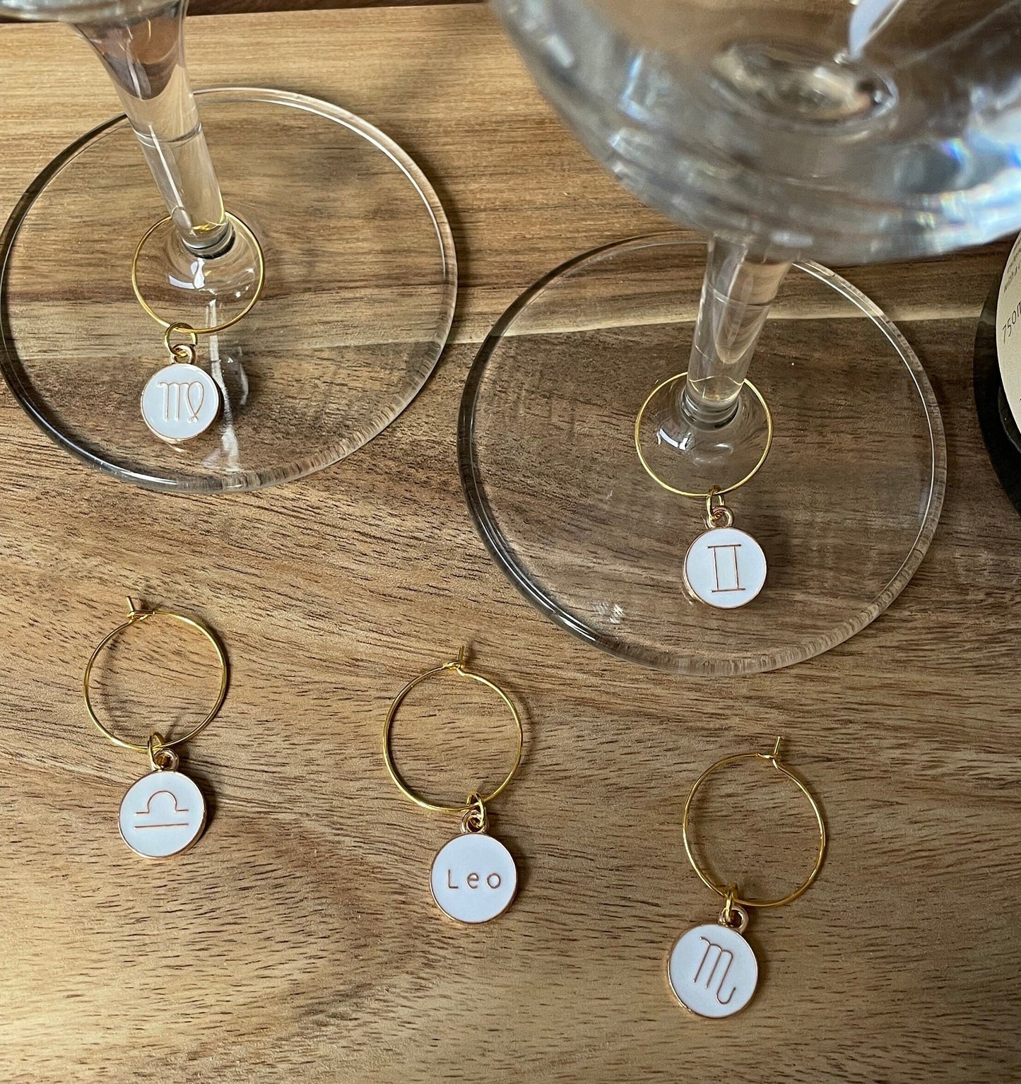 Individual Gold 20mm Wine Glass Charm Rings with Star Sign Charm