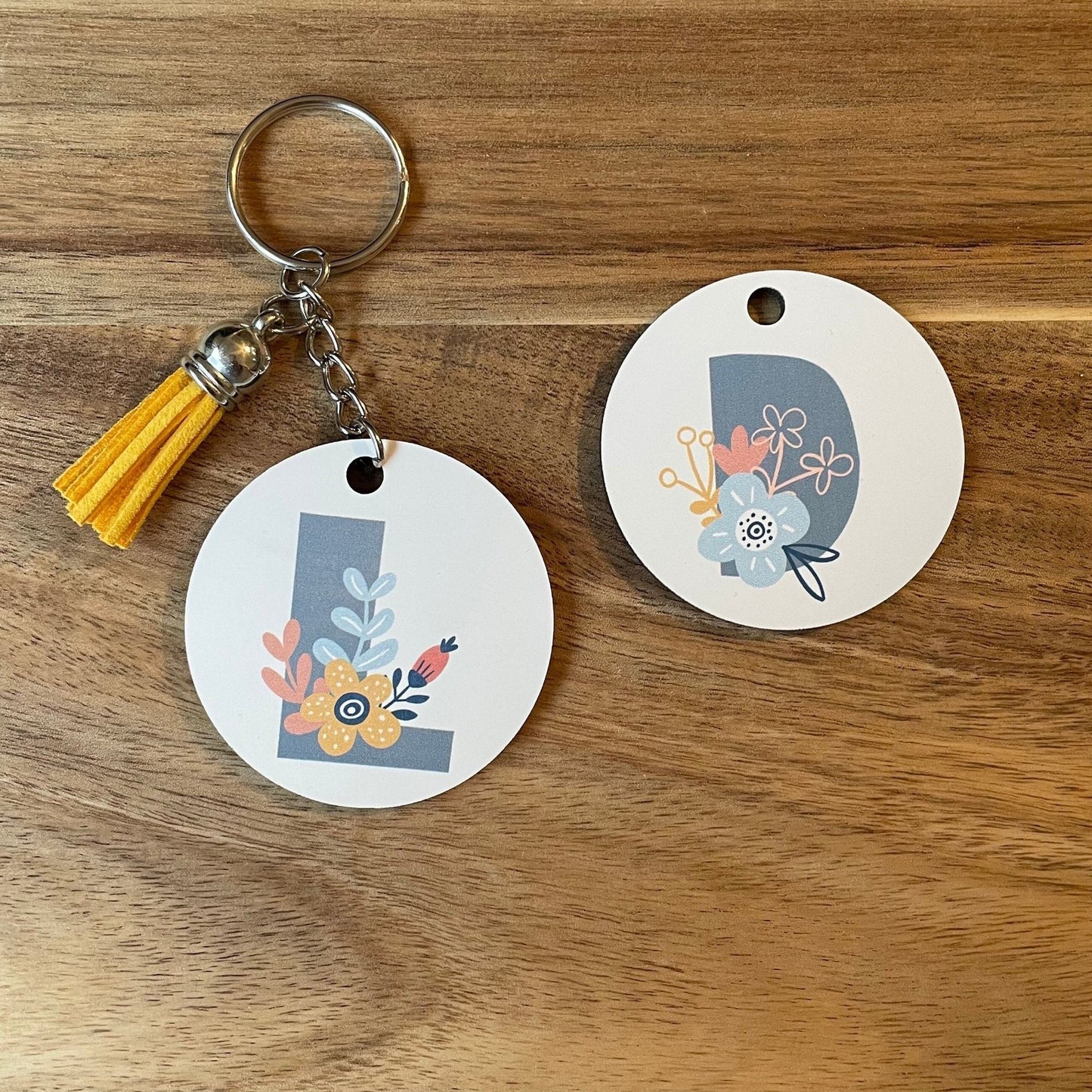 Personalised Double Sided Round Sublimated Silver Ring Keyring with Tassel, Rainbows, Alphabet, Keychain, First Letter of Name, Keys, Boho