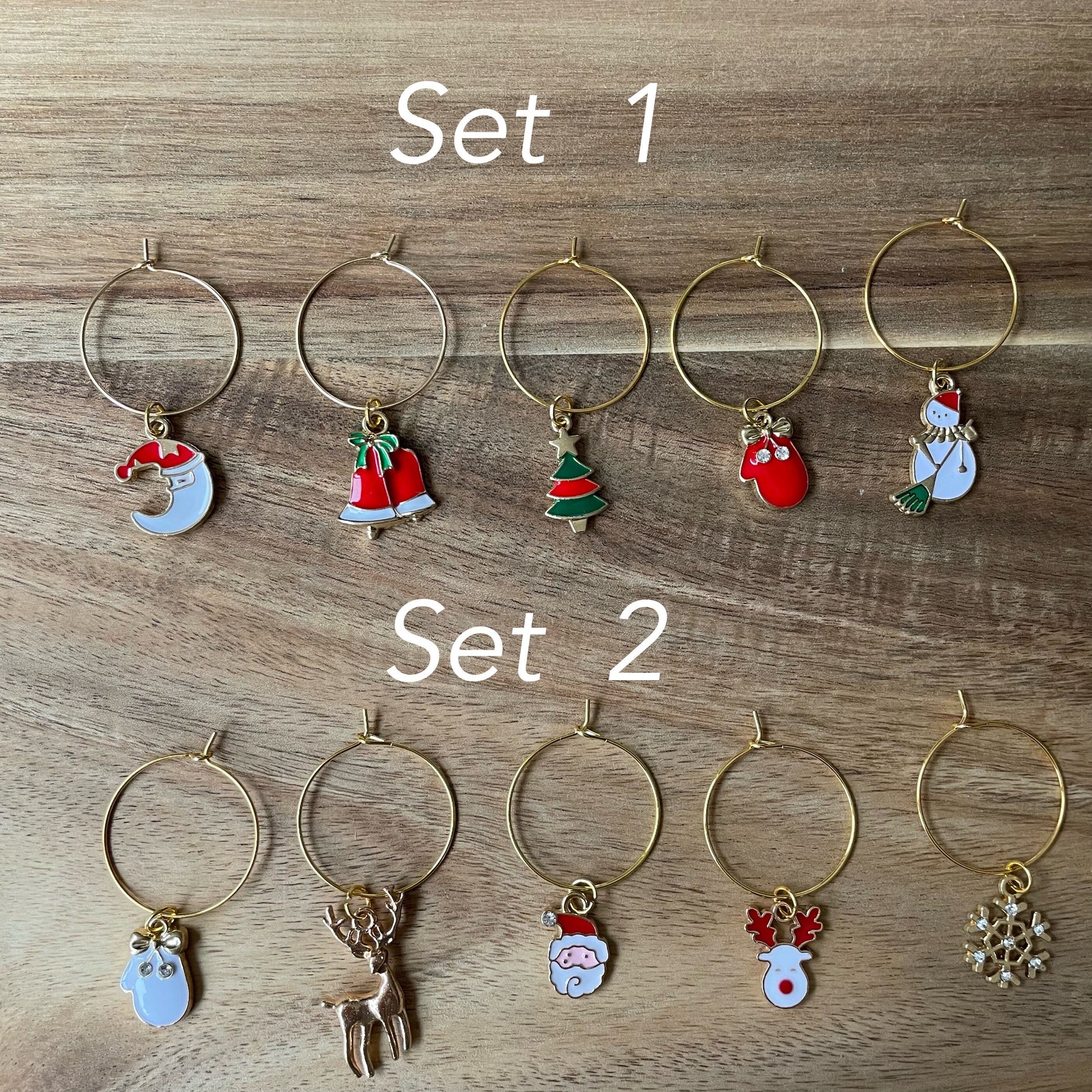 Christmas Gold 25mm Wine Glass Charm Rings with Enamel Gold Charms