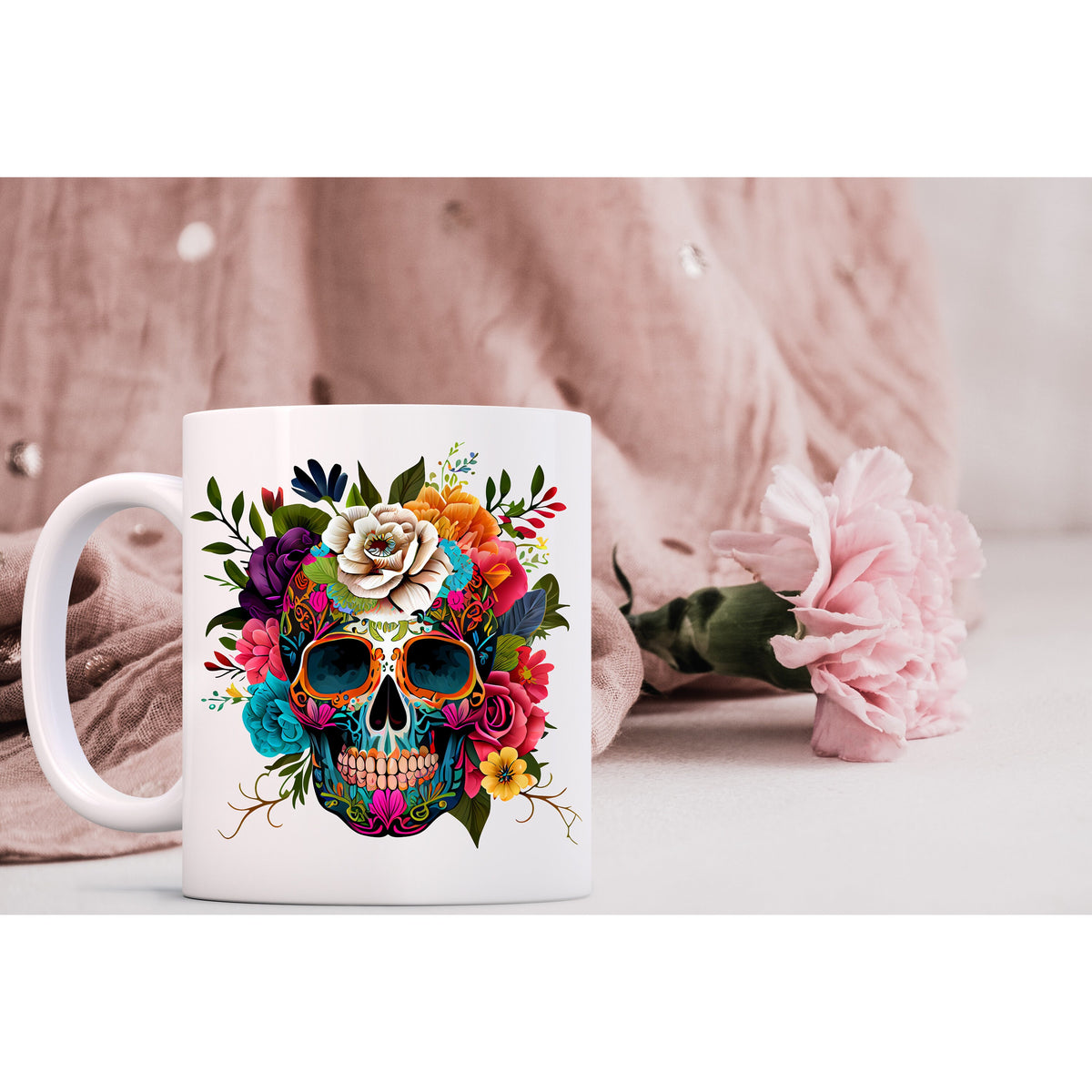 Sugar Skulls White Sublimated Ceramic Mugs