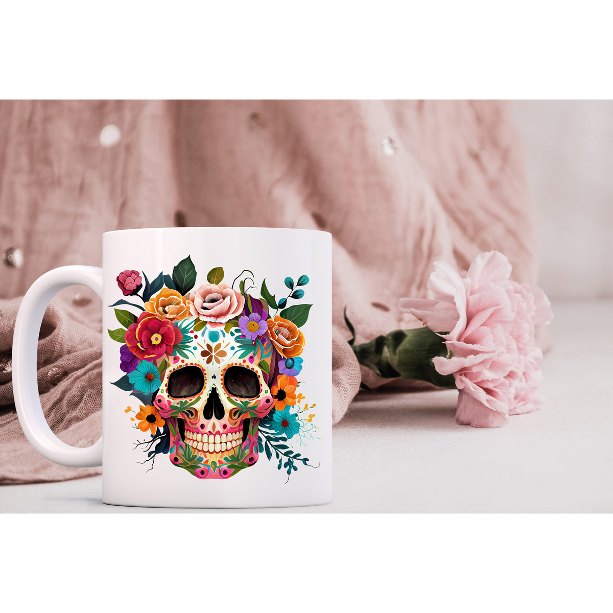Sugar Skulls White Sublimated Ceramic Mugs