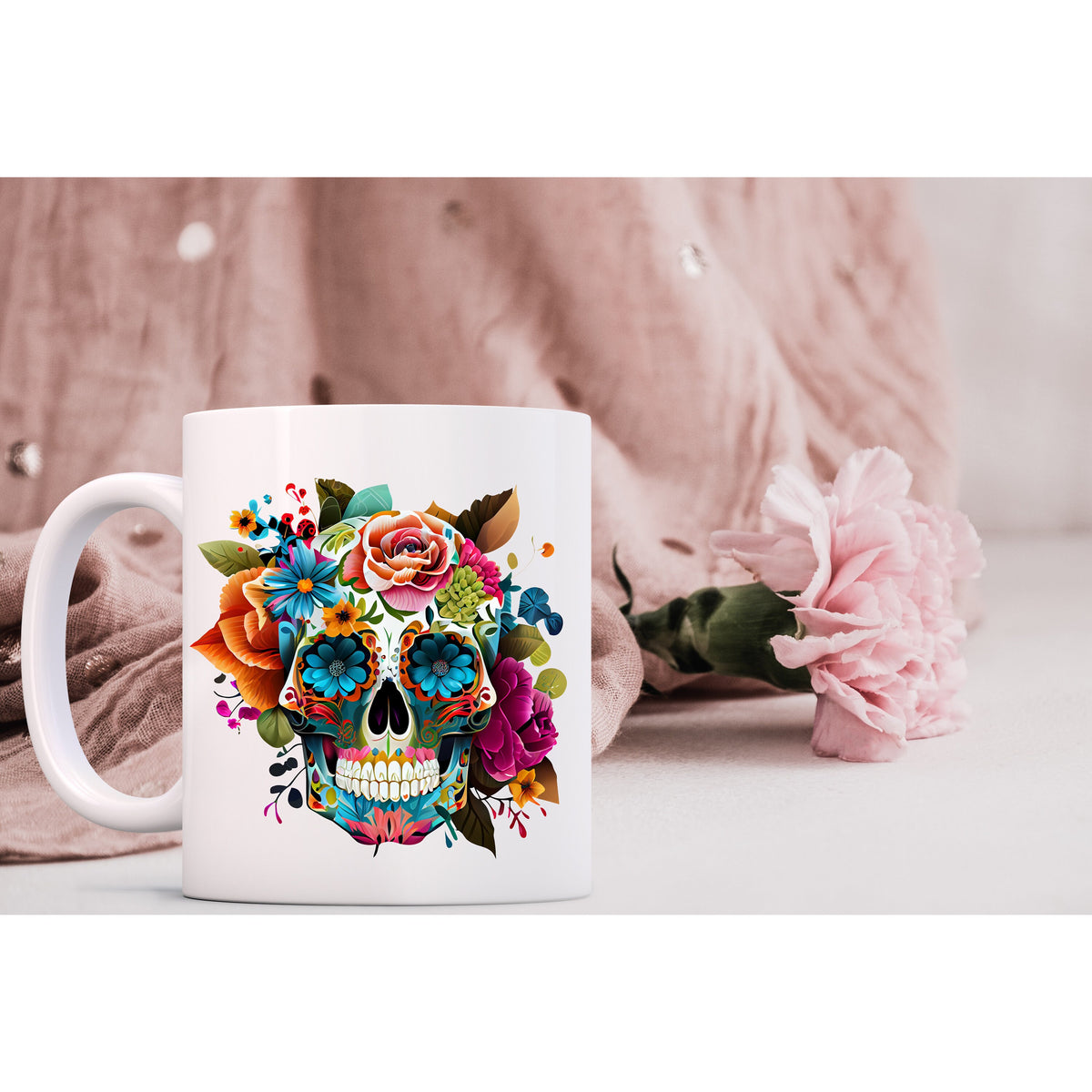 Sugar Skulls White Sublimated Ceramic Mugs