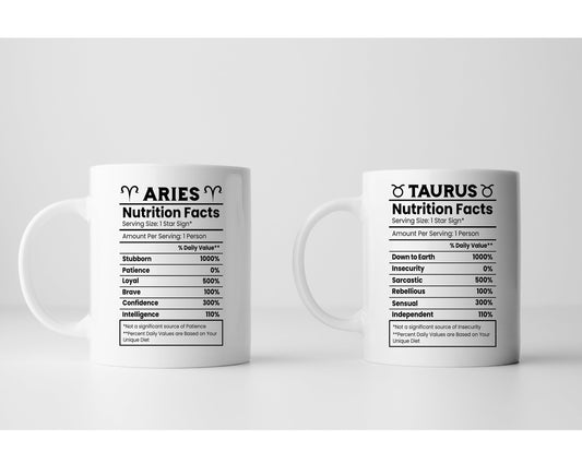 Star Sign Nutrition Facts White Ceramic Mugs 11oz or 15oz -  12 designs Zodiac
