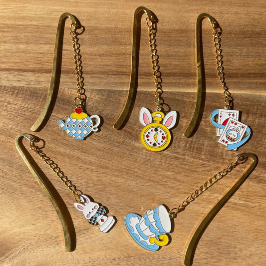 Alice in Wonderland Themed Gold Hook Bookmark