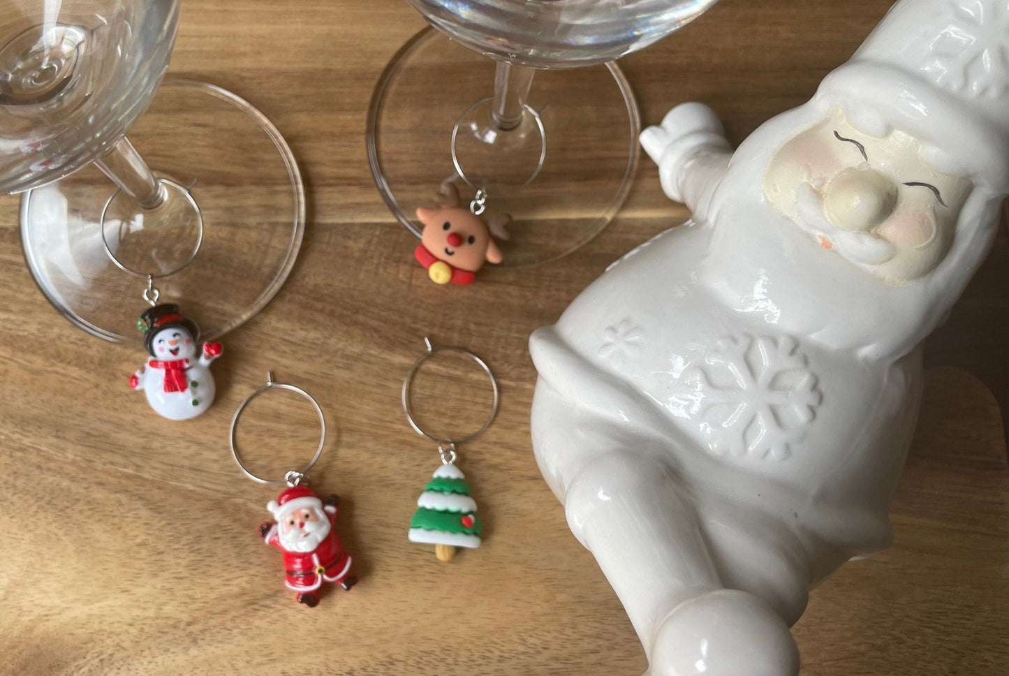 Set 1 Christmas Silver 25mm Wine Glass Charm Rings with Resin Charms