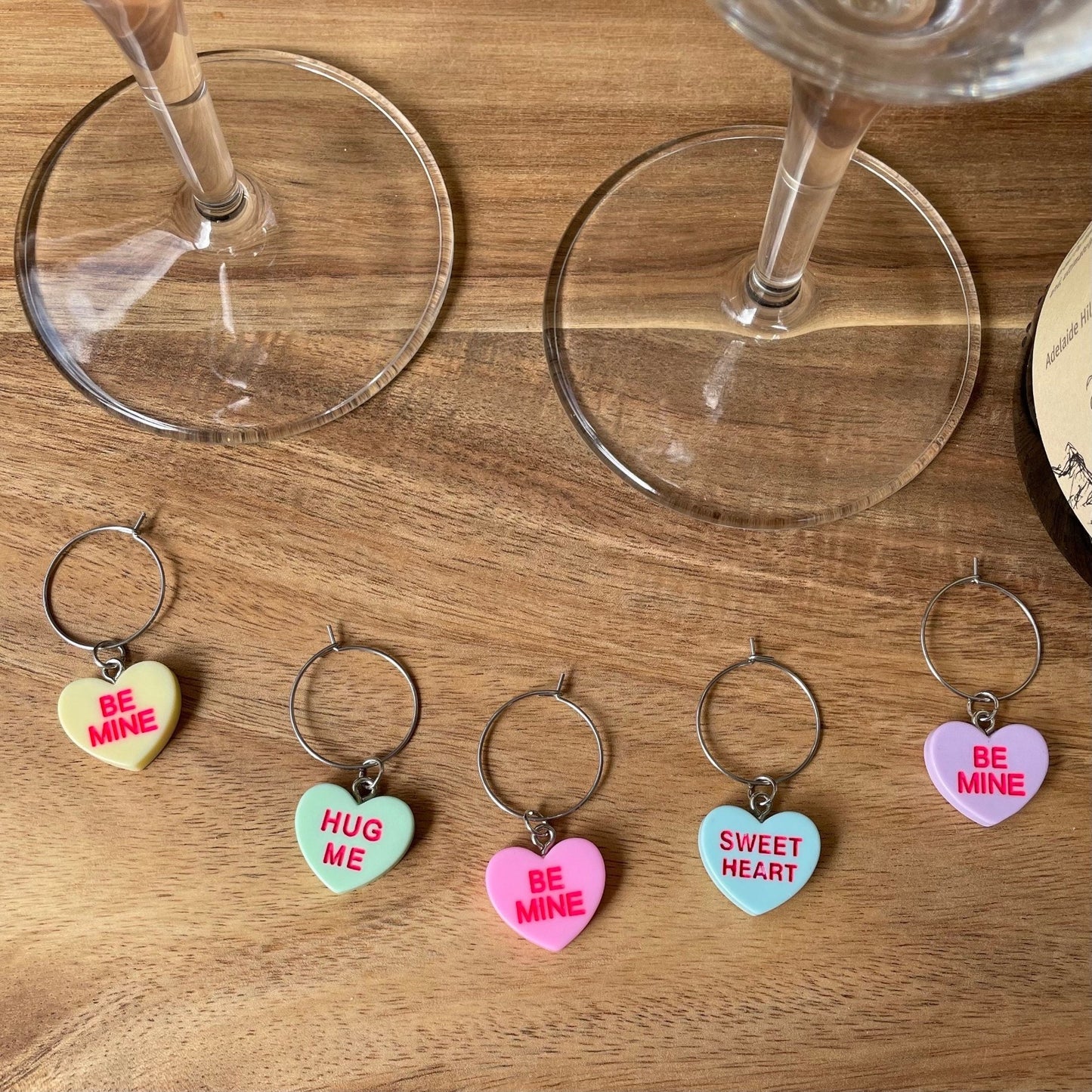 Individual Silver 20mm Wine Glass Charm Rings with Heart Charms