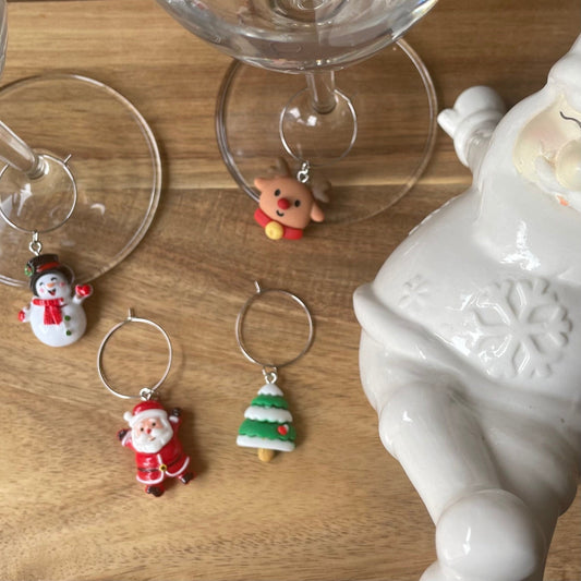 Set 1 Christmas Silver 25mm Wine Glass Charm Rings with Resin Charms