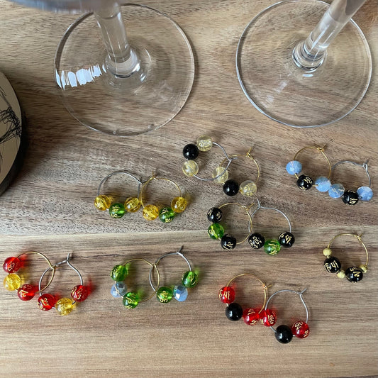 Individual Silver or Gold 20mm Wine Glass Charm Rings with Gemstones and Feng Shui Beads