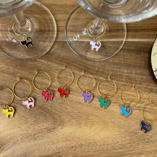 Individual Gold Cat 20mm Wine Glass Charm Rings