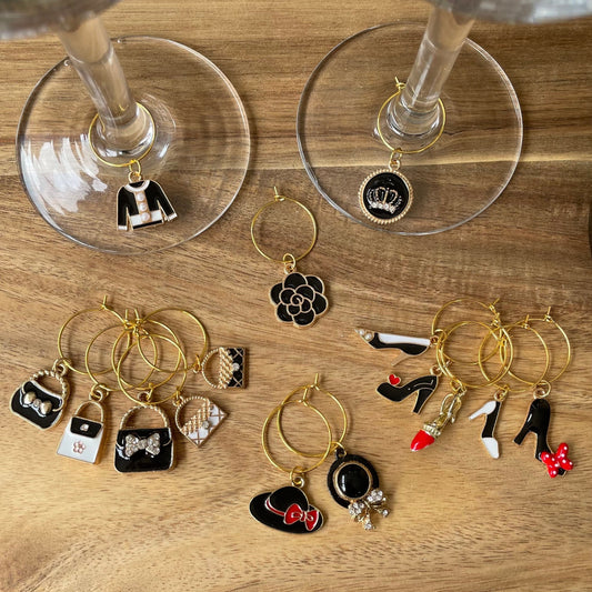 Individual Gold 20mm Wine Glass Charm Rings with Fashion Accessories Charms