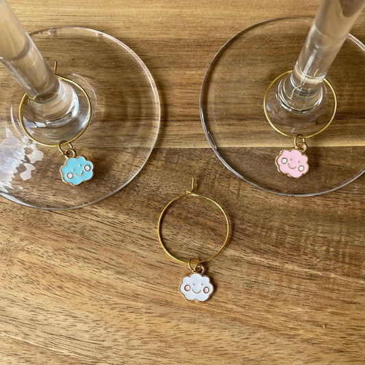 3 Pack Gold 25mm Wine Glass Charm Rings with Cloud Charms