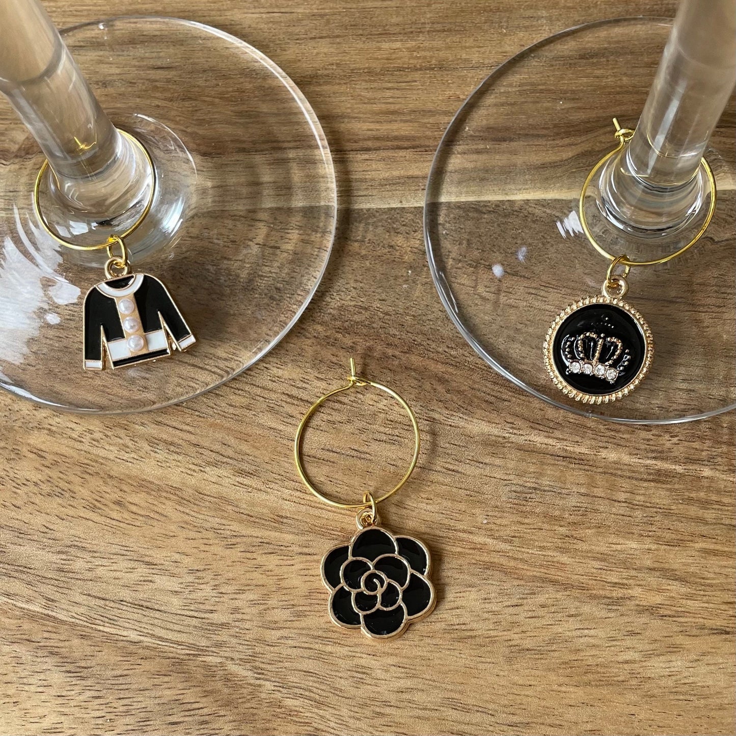 Individual Gold 20mm Wine Glass Charm Rings with Fashion Accessories Charms